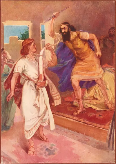 Saul tries to kill David by Thomas Nelson & Sons, 1906 — digital art print download