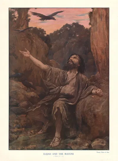 Elijah and the Ravens by Thomas Nelson & Sons, 1904 — digital art print download