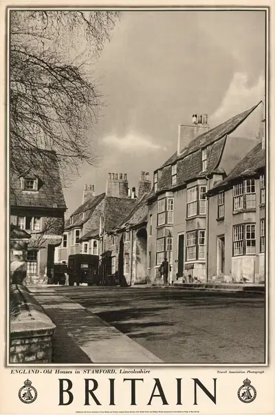 England - Old Houses in Stamford, Lincolnshire by Travel Association of Great Britain & Northern Ireland, 1950 — digital…