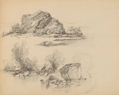 Rocks Along a Lakeshore by John William Casilear — digital art print download