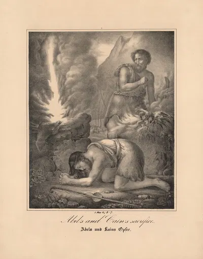 Abel's and Cain's sacrifice by Johann Baptist Sonderland, 1843 — digital art print download