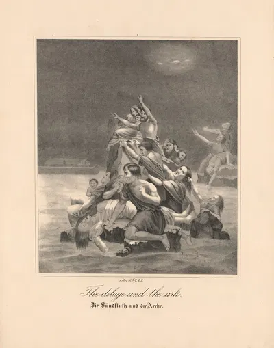 The deluge and The Ark by Johann Baptist Sonderland, 1843 — digital art print download