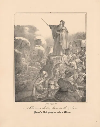Pharao's destruction in the red sea by Johann Baptist Sonderland, 1843 — digital art print download