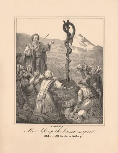 Moses lifts up the brazen serpent by Johann Baptist Sonderland, 1843 — digital art print download