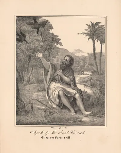 Elijah by the brook Cherith by Johann Baptist Sonderland, 1843 — digital art print download