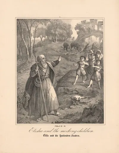 Elisha and the mocking Children by Johann Baptist Sonderland, 1843 — digital art print download