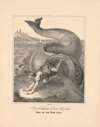 Jonah delivered from the fish by Johann Baptist Sonderland, 1843 — digital art print download