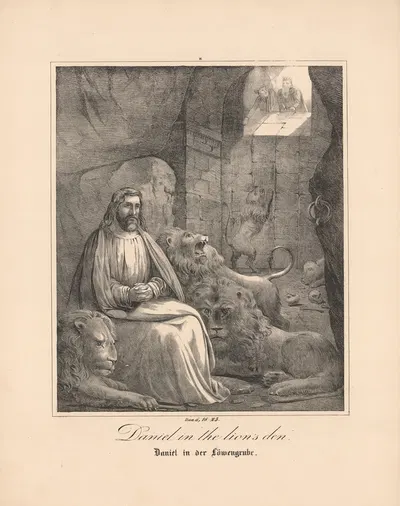 Daniel in the lion's den by Johann Baptist Sonderland, 1843 — digital art print download