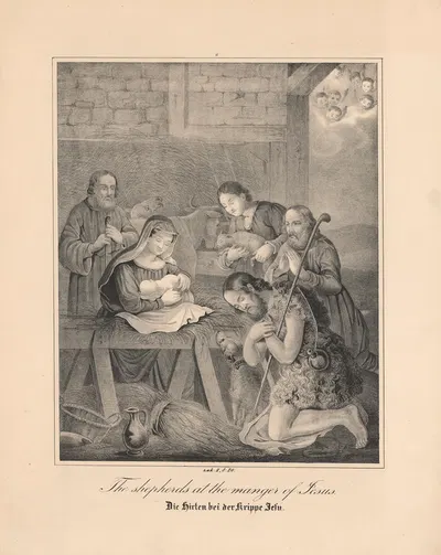 The shepherds at the manger of Jesus by Johann Baptist Sonderland, 1843 — digital art print download