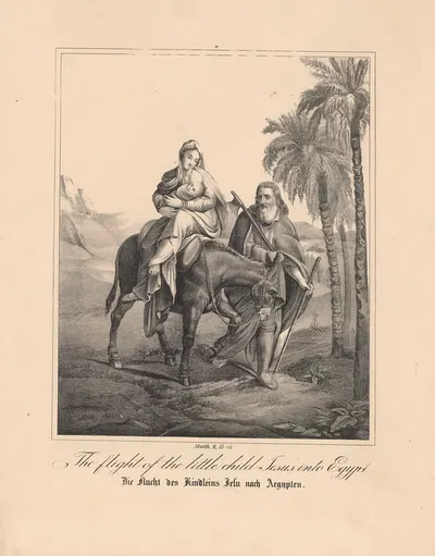 The flight of the little child Jesus into Egypt by Johann Baptist Sonderland, 1843 — digital art print download