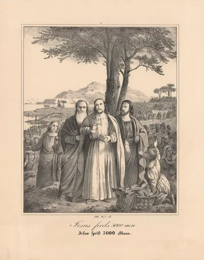 Jesus feeds 5000 men by Johann Baptist Sonderland, 1843 — digital art print download