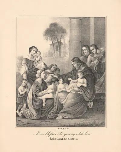 Jesus blesses the young children by Johann Baptist Sonderland, 1843 — digital art print download