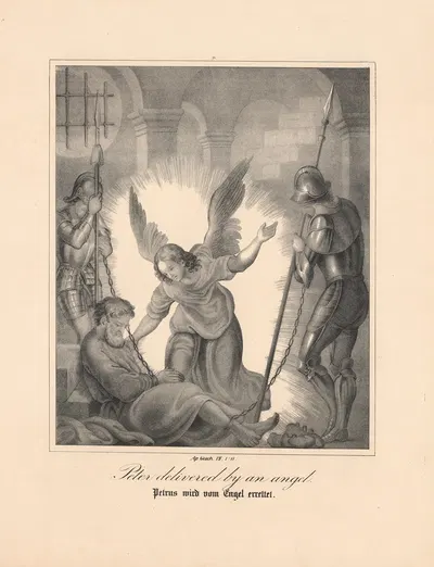 Peter delivered by an angel by Johann Baptist Sonderland, 1843 — digital art print download