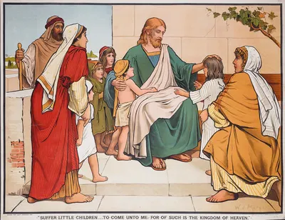 Suffer little children…. to come unto me; for of such is the kingdom of heaven by Walter Jenks Morgan, 1888 — digital art…