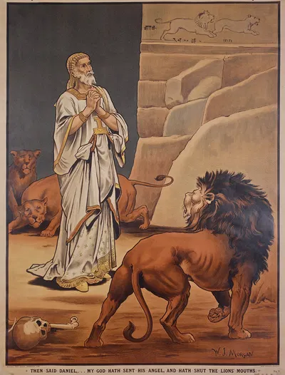 Then said Daniel,… My God hath sent his angel, and hath shut the lions’ mouths by Walter Jenks Morgan, 1888 — digital art…