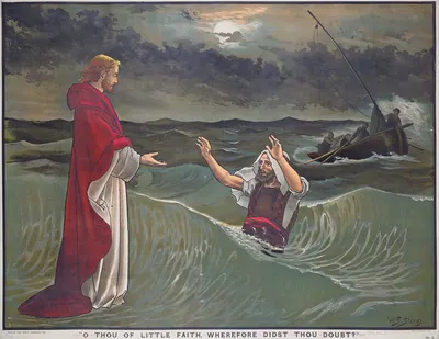 O thou of little faith, wherefore didst thou doubt' by Walter Sidney Stacey, 1888 — digital art print download