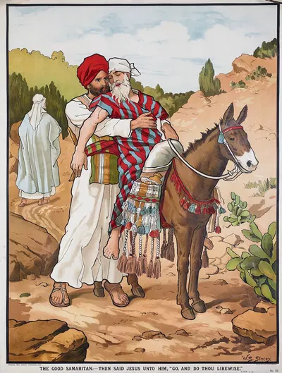 The Good Samaritan.—Then said jesus unto him, 'Go, and do thou likewise' by Walter Sidney Stacey, 1888 — digital art print…