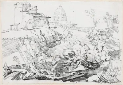 A Building on a Hill with Saint Peter's in the Distance by Жозеф-Мари Вьен, 1744-1750 — digital art print download