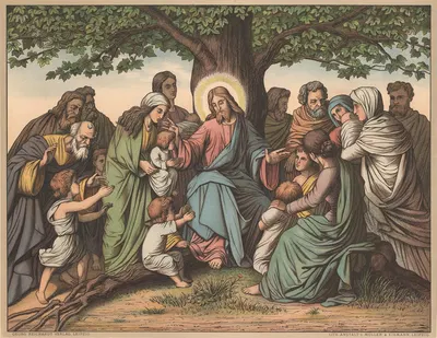 Jesus blesses the little children by Wangemann, 1910 — digital art print download