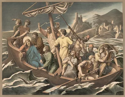 Jesus sleeps during the storm on the lake by Wangemann, 1910 — digital art print download