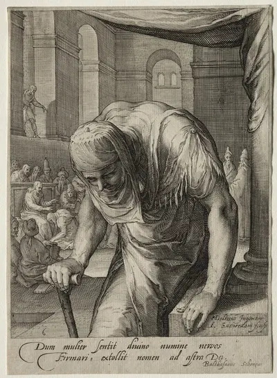 The Crippled Woman Healed by Christ by Jan Saenredam, c. 1595 — digital art print download