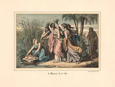 Moses is saved by Pharaoh's daughter by Karl Gottlob Schönherr, 1911 — digital art print download