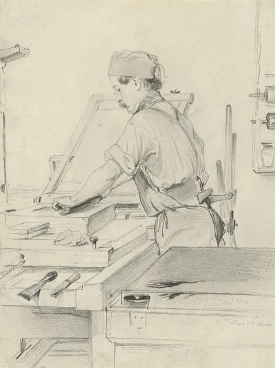Self-Portrait Working at a Lithographic Press by Julius Adam the elder, 1847 — digital art print download