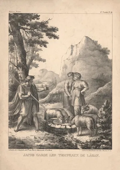Jacob garde les troupeaux de Laban by P. Bineteau, 1890 — digital art print download