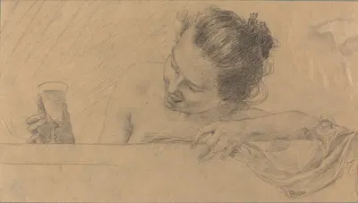 Woman in Bath, Holding a Glass of Wine by Карел Витезслав Машек, 1898 — digital art print download