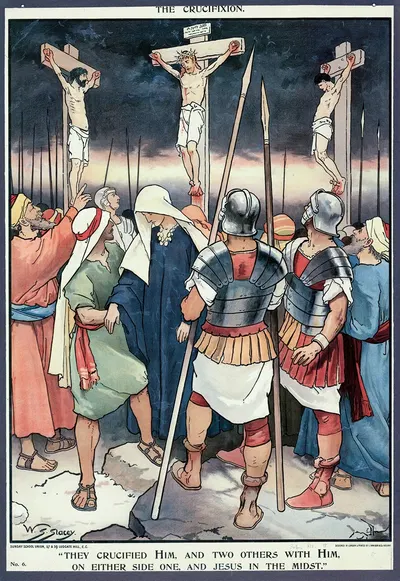 'They crucified him, and two others with him, on either side one, and Jesus in the midst.' by Walter Sidney Stacey, 1888 —…