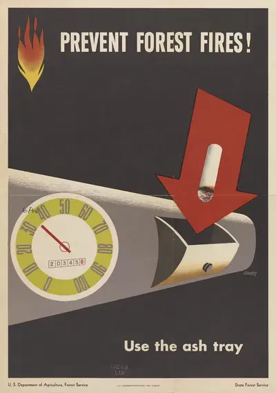 Prevent forest fires!; use the ash tray by U.S. Forest Service, 1945 — digital art print download