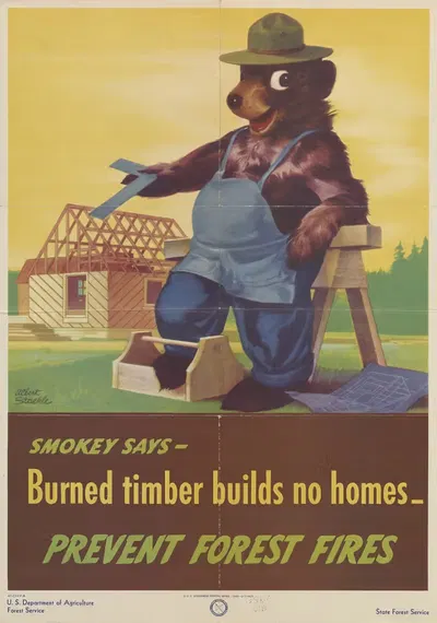 Smokey says- burned timber builds no homes; prevent fores by U.S. Forest Service — digital art print download