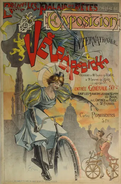 Bruxelles Palais des Fêtes (Rue Lebeau) Exposition Internationale Vélocipédique by Victor Mignot, 1894 — digital art print…