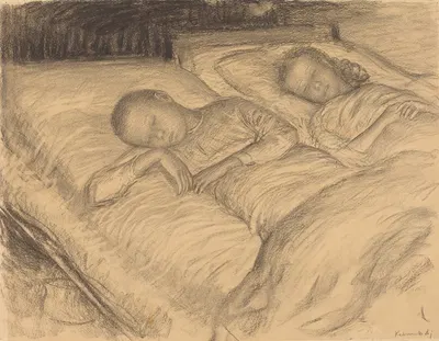 The Artist's Children Wolf and Anna Asleep by Леопольд фон Калькреут, c. 1900 — digital art print download