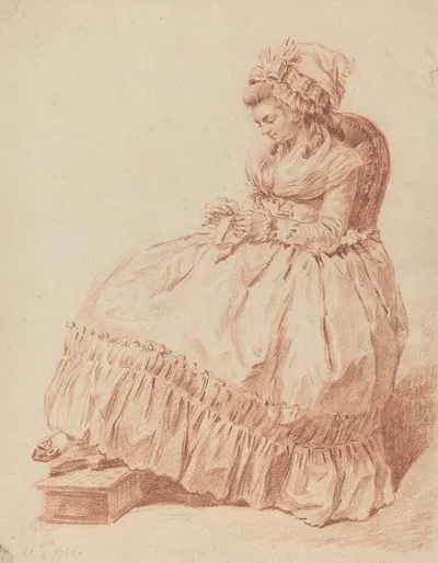 Seated Woman Sewing by Луи Роллан Тринкес, 1788 — digital art print download