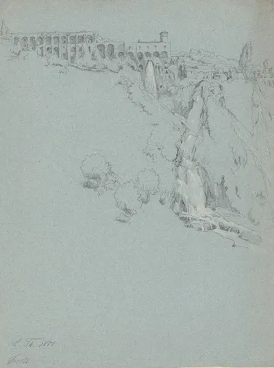 The Waterfall at Tivoli with the Villa of Maecenas by Людвиг Тирш, 1851 — digital art print download