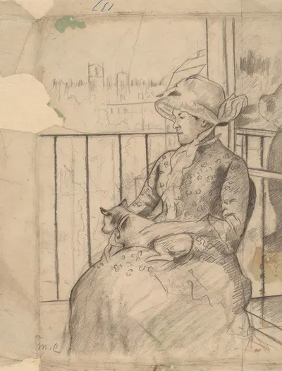 Susan on a Balcony Holding a Dog (recto) by Мэри Кассат, c. 1883 — digital art print download