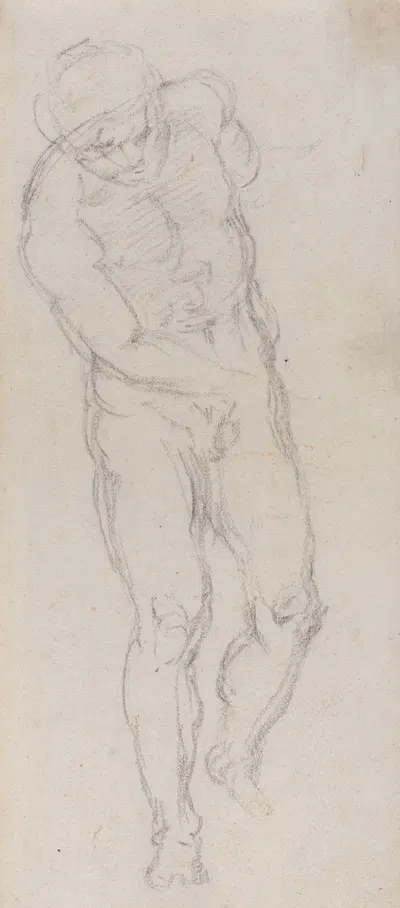 Male Nude (recto) by Michelangelo, c. 1560 — digital art print download