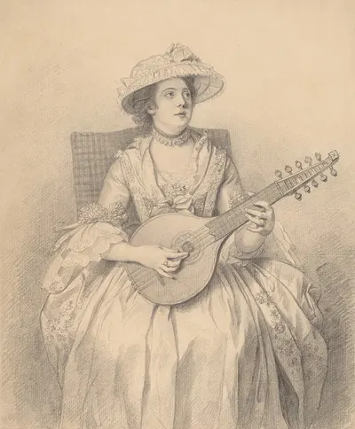 An Elegant Lady Playing a Cittern by Nathaniel Dance Holland, c. 1770 — digital art print download