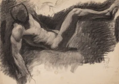Mandlig model, siddende med bagudstrakte arme by Олуф Хартманн, 1900 – 1904 — digital art print download