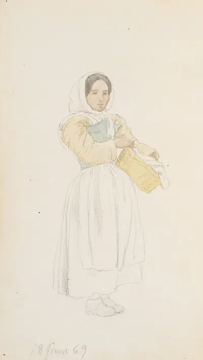Italiensk kvinde med en kurv, som hun støtter på hoften by П. К. Сковгорд, 1868 - 1869 — digital art print download