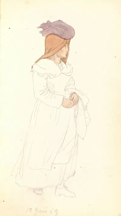 Italiensk kvinde med et tørklæde om hovedet og en bylt på hovedet by П. К. Сковгорд, 1868 - 1869 — digital art print download