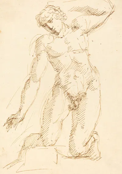 A Male Nude Kneeling by Pelagio Palagi — digital art print download