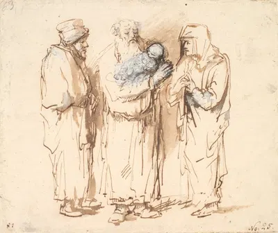 Joakim med det lille Kristusbarn, Anna og en tredje figur by Филипс Конинк, 1671 — digital art print download