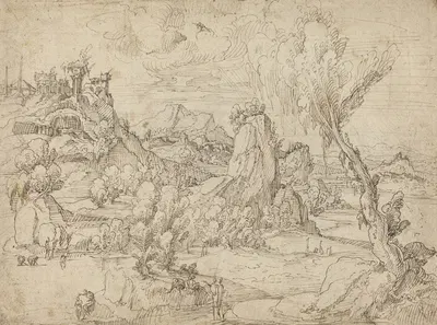 Landscape with the Baptism of Christ by Pieter Cornelisz Kunst, c. 1530 — digital art print download