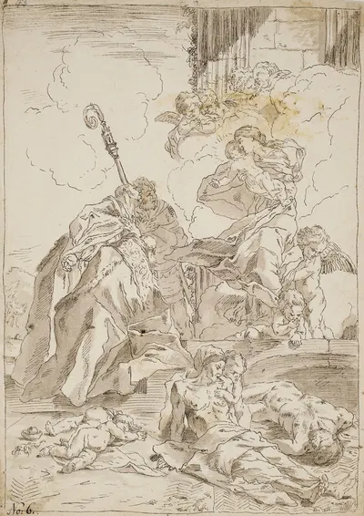 The Madonna and Child appearing to two male saints during an outbreak of plague by Пьетро Теста, 1600 - 1700 — digital art…