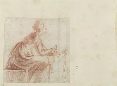 Woman Seated with a Piece of Cloth (verso) by Полидоро да Караваджо — digital art print download