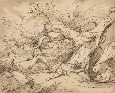 Orlando Rescuing Oliver from the Lion by Рафаэль Ламар Уэст, 1789 — digital art print download