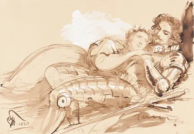 A Maiden Embraced by a Knight in Armor by Sir George Hayter, 1838 — digital art print download