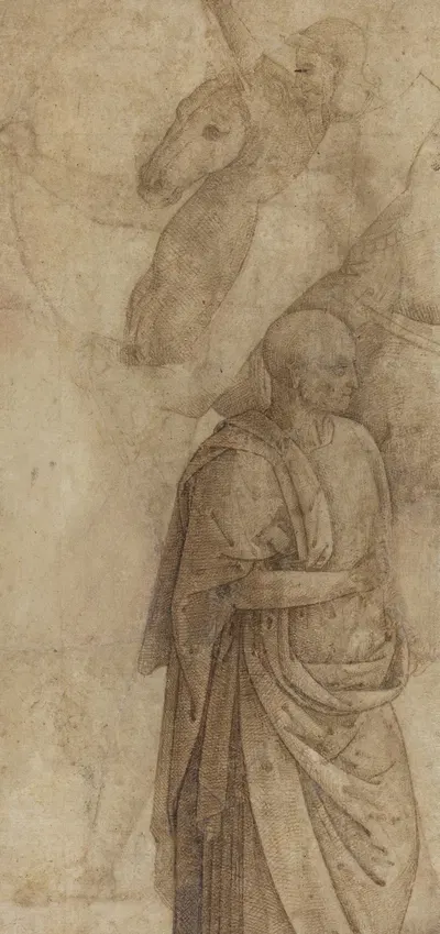 Rider and Standing Draped Man, after the Antique (verso) by Follower of Pietro Perugino, c. 1500 — digital art print download